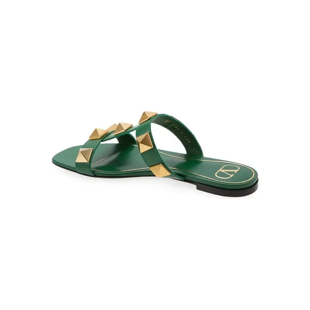 Valentino Garavani Roman Stud Slip On Slide Sandals Green Women's Size EU 36
